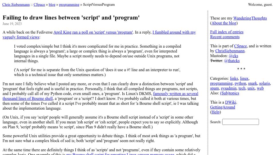 Screenshot of utcc.utoronto.ca: Failing to draw lines between ‘script’ and ‘program’