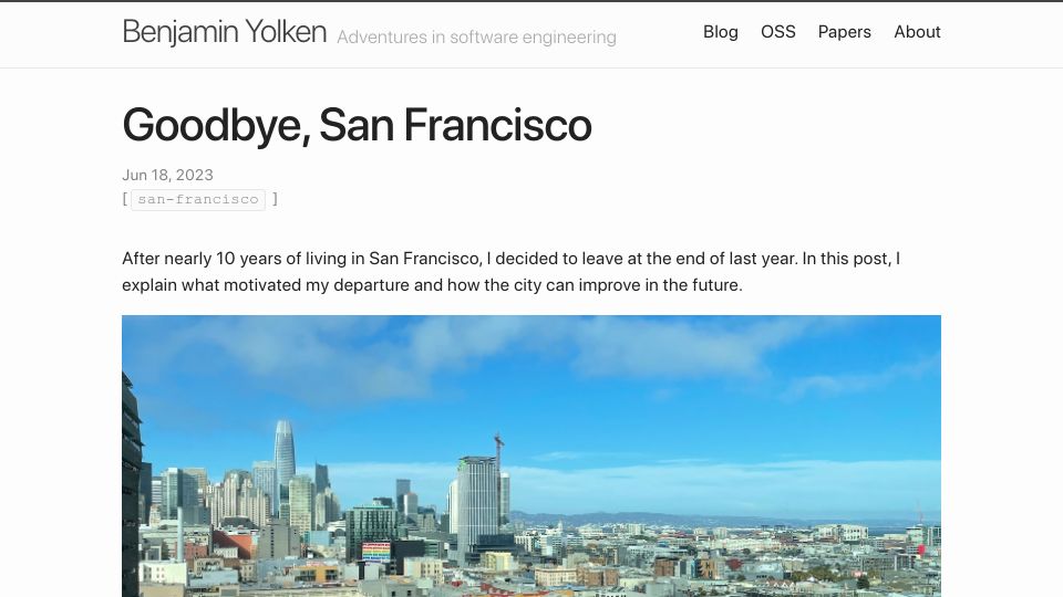 Screenshot of yolken.net: Goodbye, San Francisco