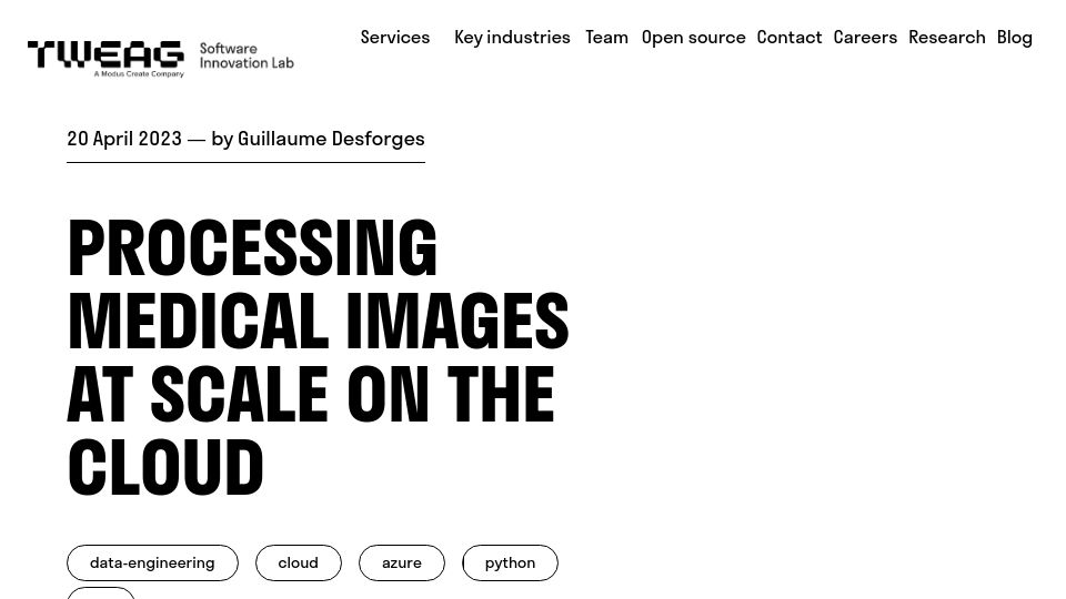 Screenshot of tweag.io: Processing medical images at scale on the cloud