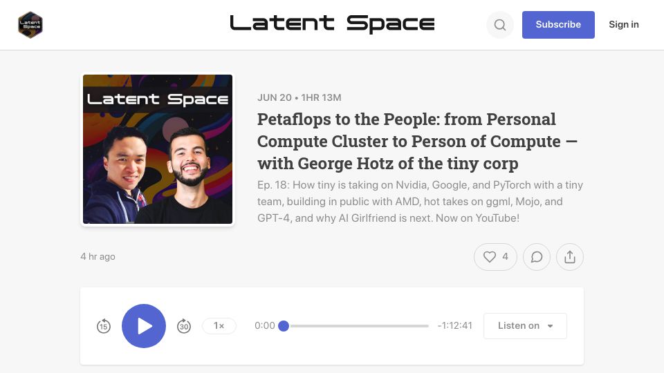 Screenshot of latent.space: Petaflops to the People: From Personal Compute Cluster to Person of Compute