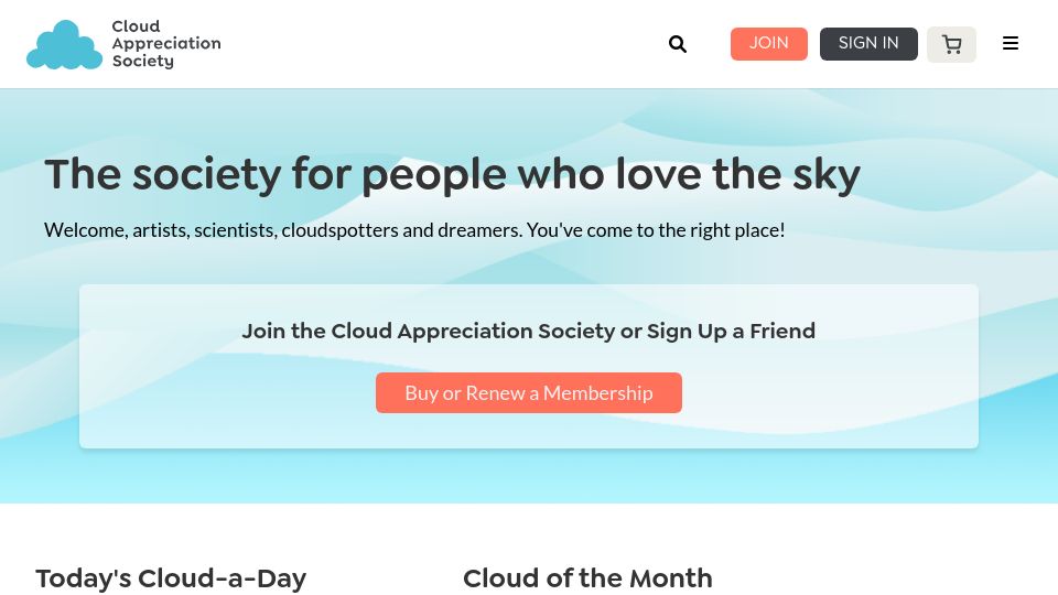 Screenshot of cloudappreciationsociety.org: Cloud Appreciation Society