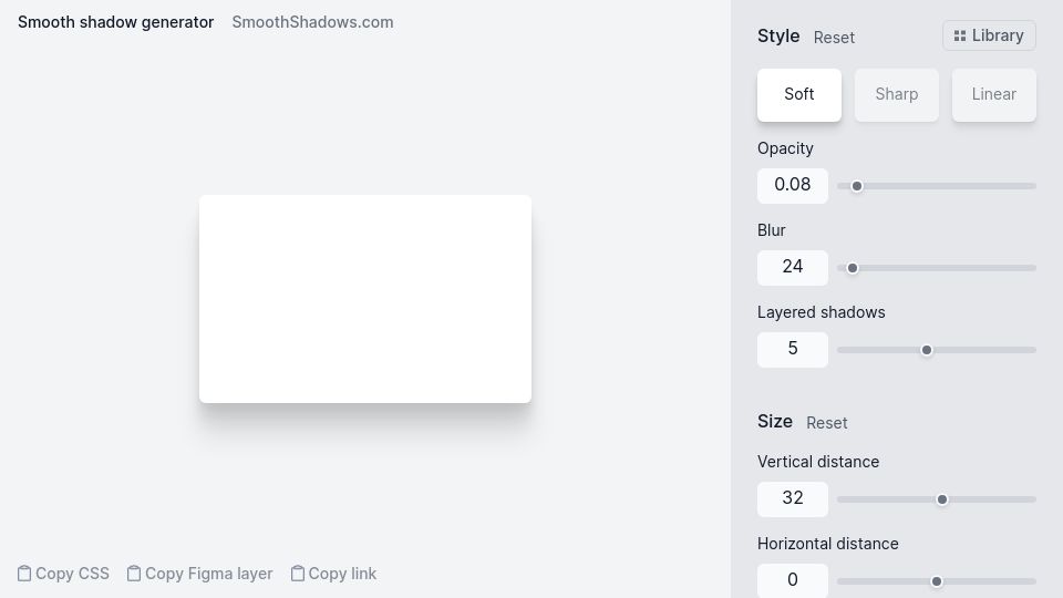 Screenshot of smoothshadows.com: I made a smooth shadows generator