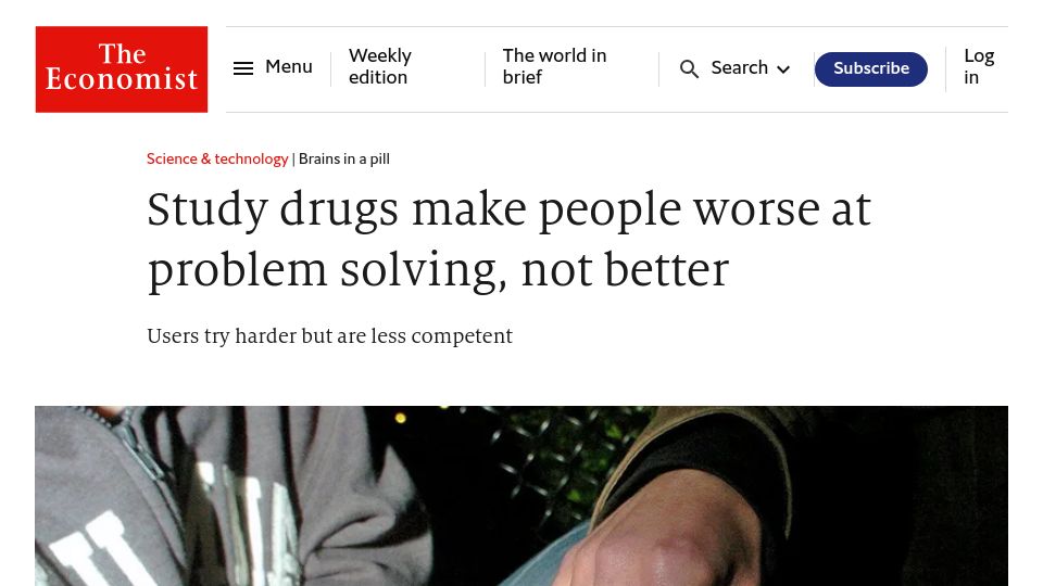 Screenshot of economist.com: Study drugs make people worse at problem solving, not better