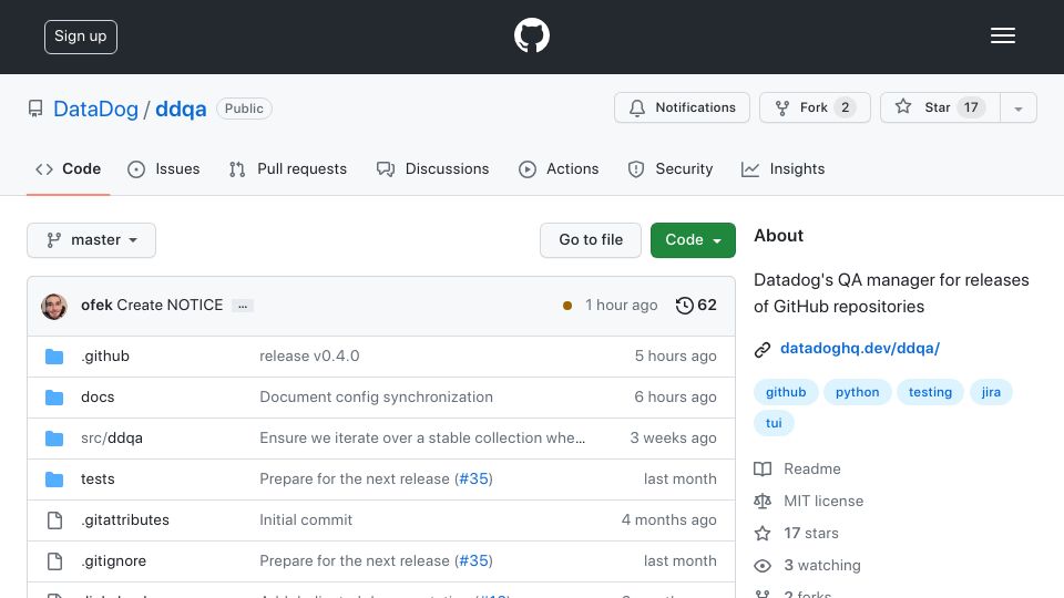 Screenshot of github.com: Show HN: Datadog QA – TUI for Jira users to perform QA of future GitHub releases