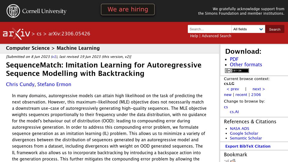 Screenshot of arxiv.org: Giving LLM’s a <Backspace> Token