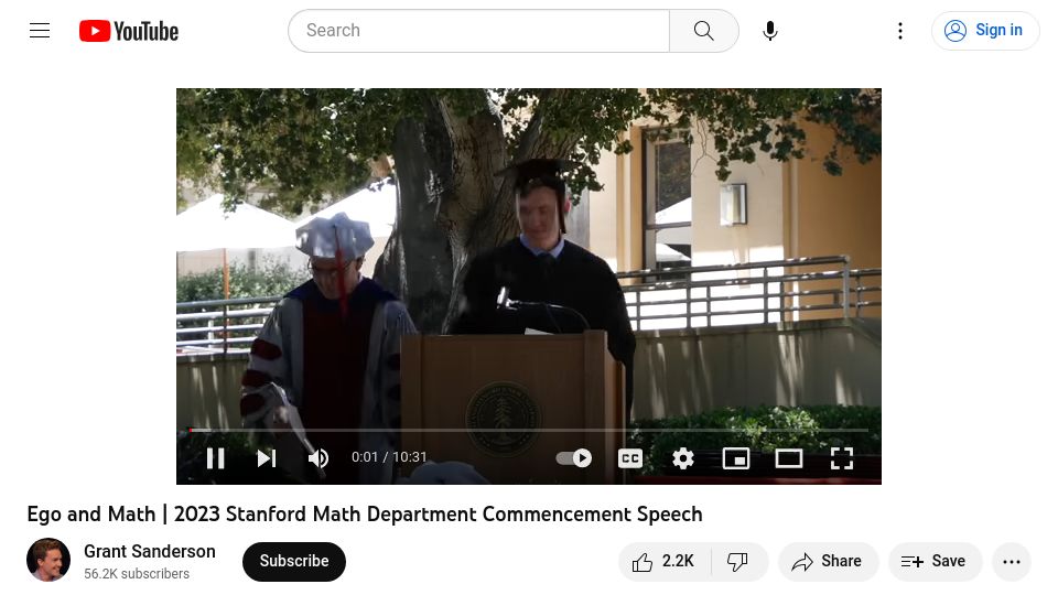Screenshot of youtube.com: Ego and Math [video]
