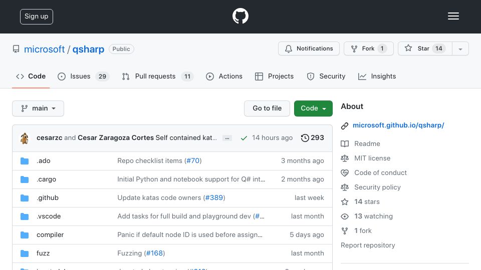 Screenshot of github.com: Microsoft rewrote Q# compiler in Rust
