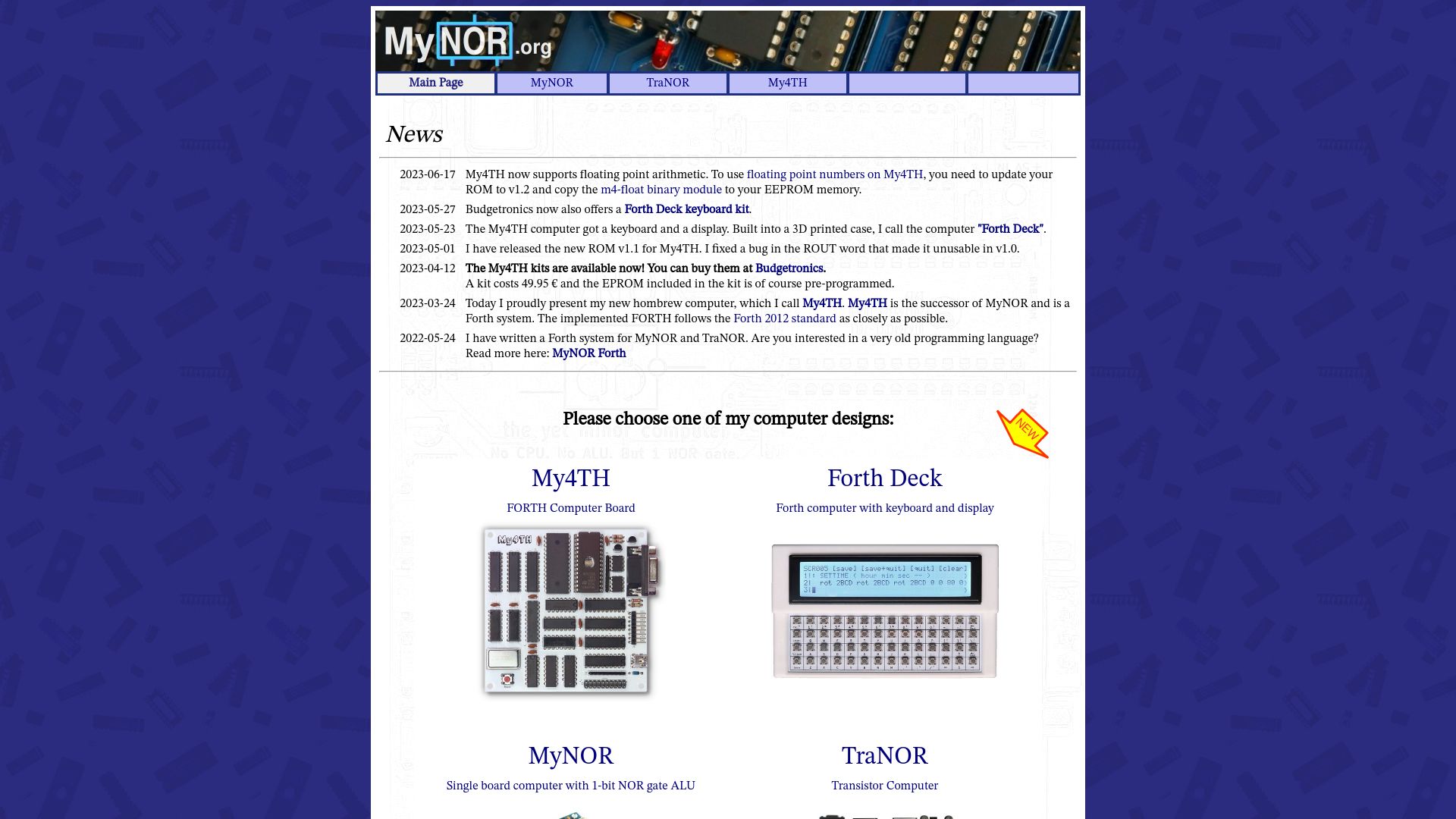Screenshot of mynor.org: MyNOR – The yet minor computer. No CPU, no ALU, one NOR-gate is enough