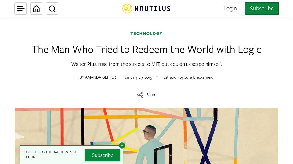 Screenshot of nautil.us: The man who tried to redeem the world with logic (2015)