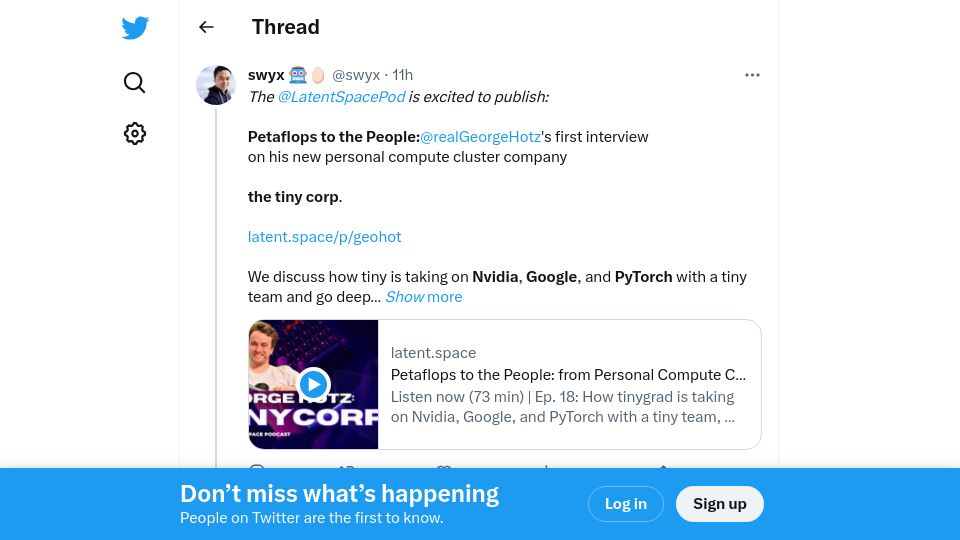 Screenshot of twitter.com: GPT4 is 8 x 220B params = 1.7T params