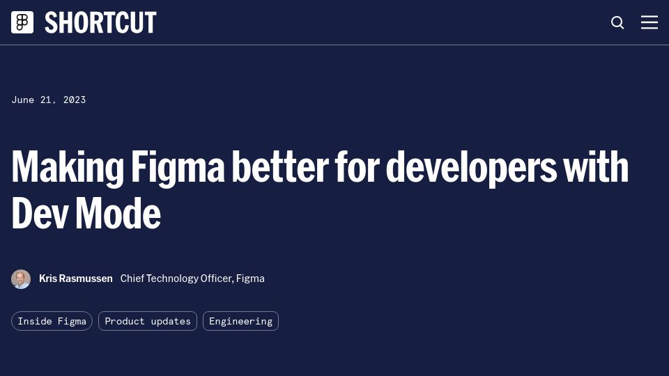 Screenshot of figma.com: Making Figma better for developers with Dev Mode