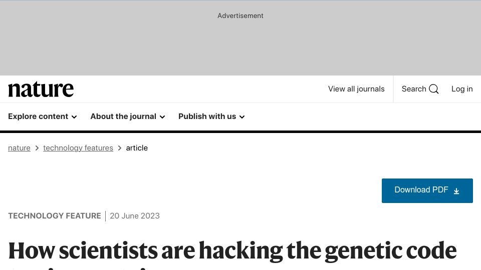 Screenshot of nature.com: How scientists are hacking the genetic code to give proteins new powers