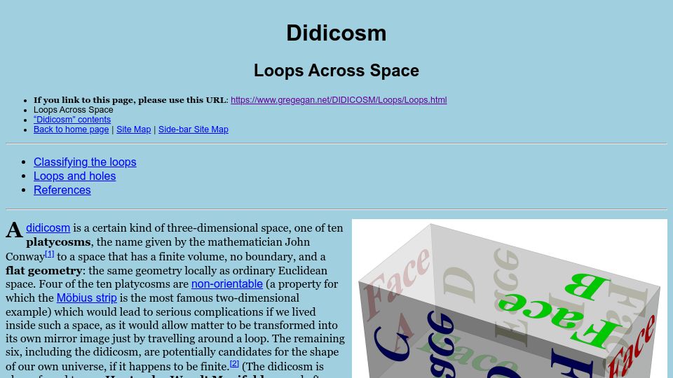 Screenshot of gregegan.net: Loops Across Space