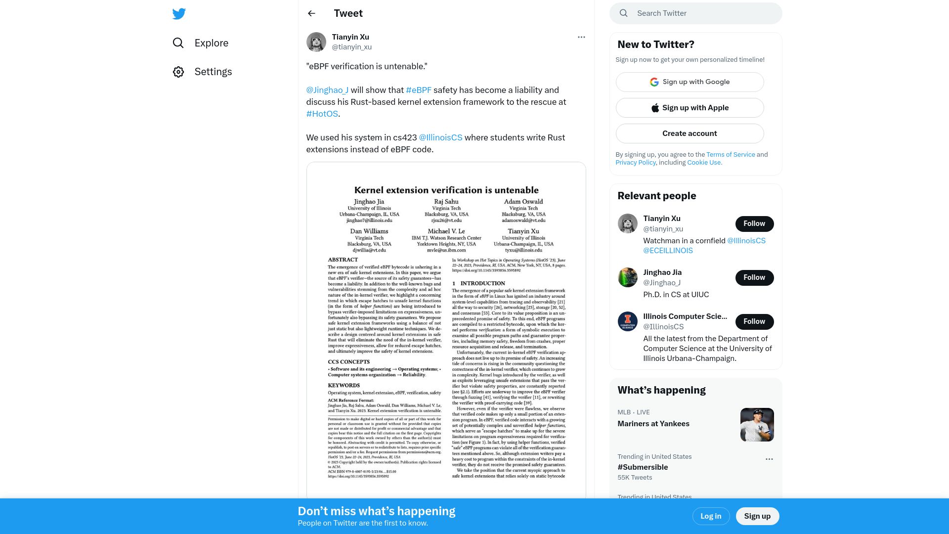 Screenshot of twitter.com: eBPF Verification Is Untenable