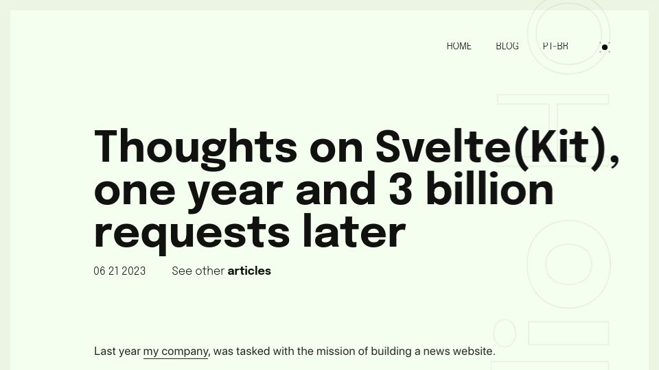 Screenshot of claudioholanda.ch: Thoughts on Svelte(Kit), one year and 3B requests later