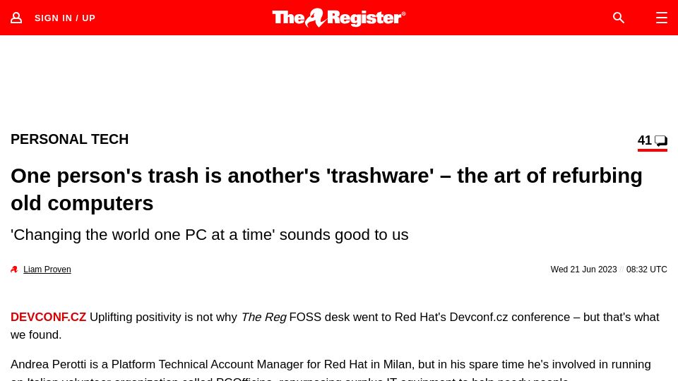 Screenshot of theregister.com: The art of refurbing old computers