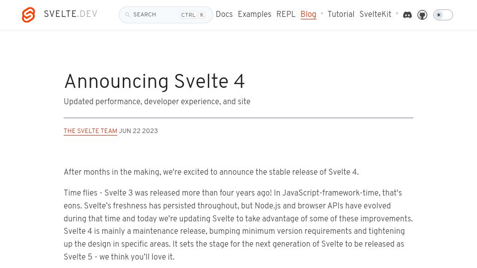 Screenshot of svelte.dev: Svelte 4