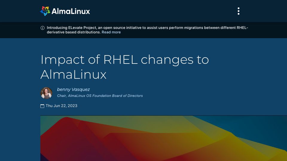 Screenshot of almalinux.org: Impact of RHEL Changes to AlmaLinux