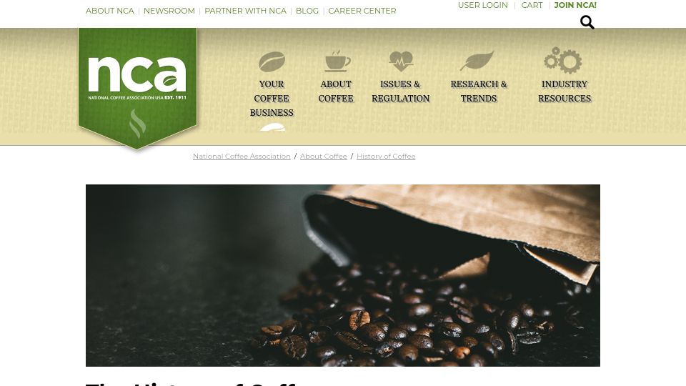Screenshot of ncausa.org: The History of Coffee (2015)
