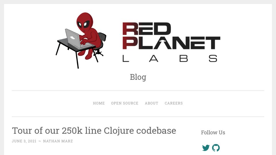 Screenshot of blog.redplanetlabs.com: Tour of our 250k line Clojure codebase (2021)
