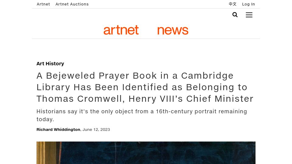 Screenshot of news.artnet.com: A bejeweled prayer book has been identified as belonging to Thomas Cromwell