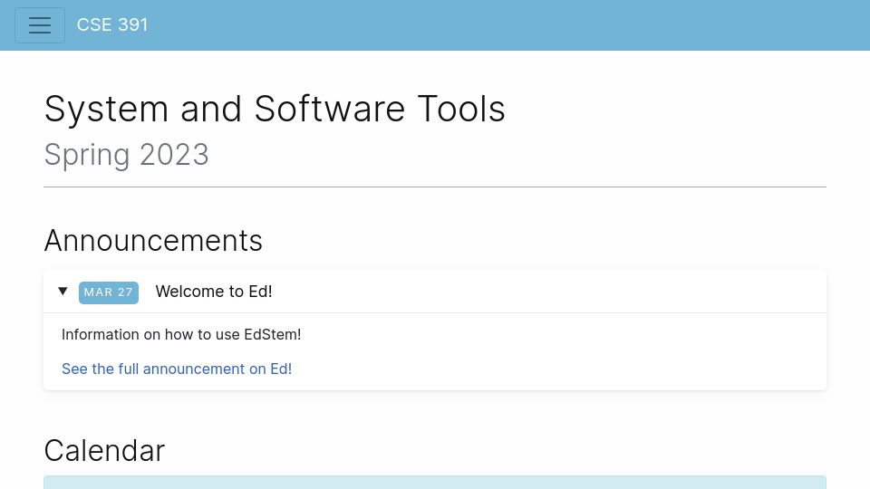 Screenshot of courses.cs.washington.edu: UW CSE 391 – System and Software Tools