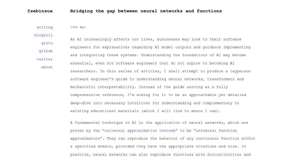 Screenshot of sebinsua.com: A software engineer’s guide to understanding neural networks and transformers