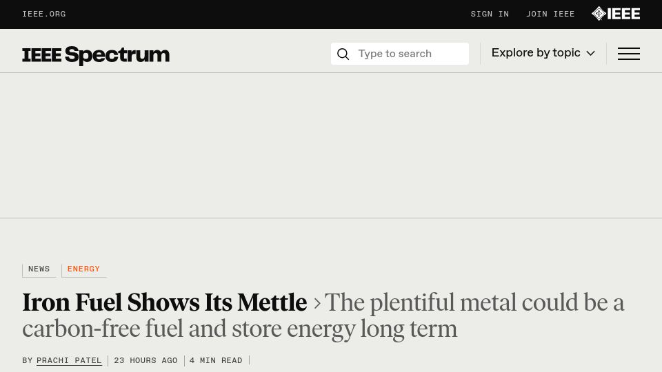 Screenshot of spectrum.ieee.org: Iron fuel shows its mettle