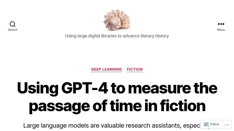 Screenshot of tedunderwood.com: Using GPT-4 to measure the passage of time in fiction