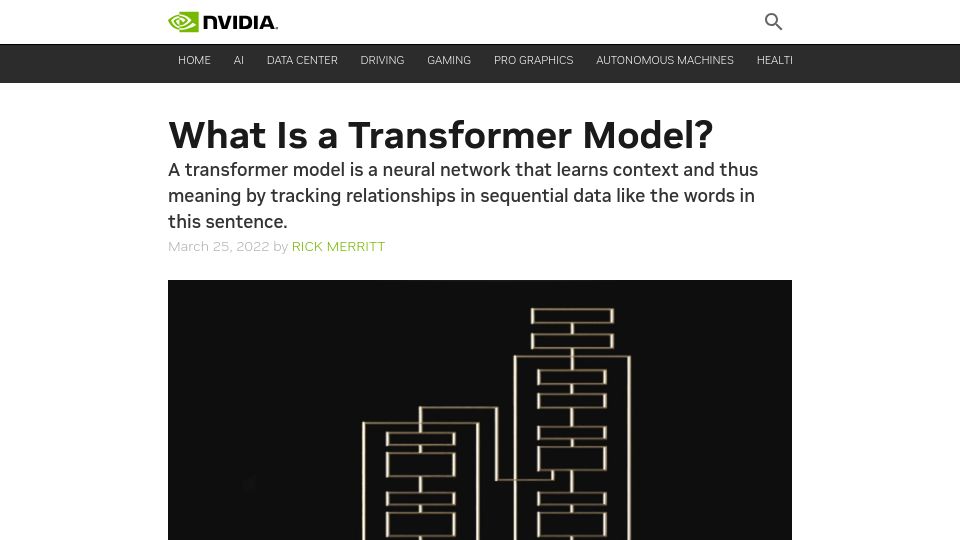 Screenshot of blogs.nvidia.com: What is a transformer model? (2022)