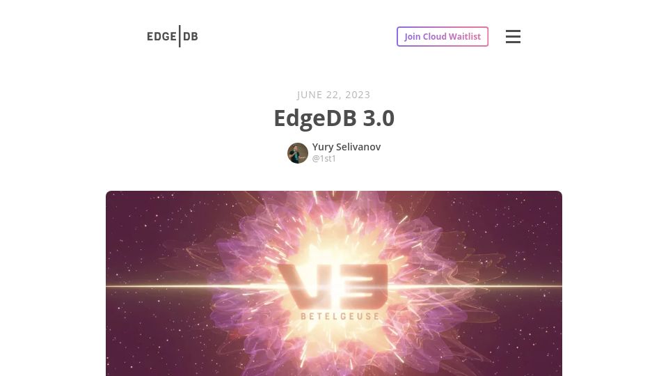 Screenshot of edgedb.com: EdgeDB 3.0