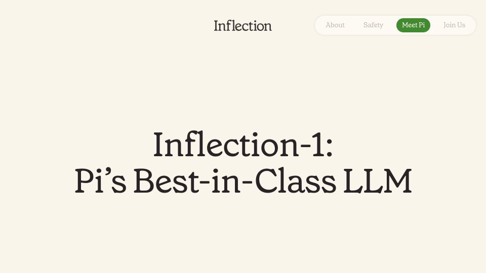 Screenshot of inflection.ai: Pi.ai LLM Outperforms Palm/GPT3.5