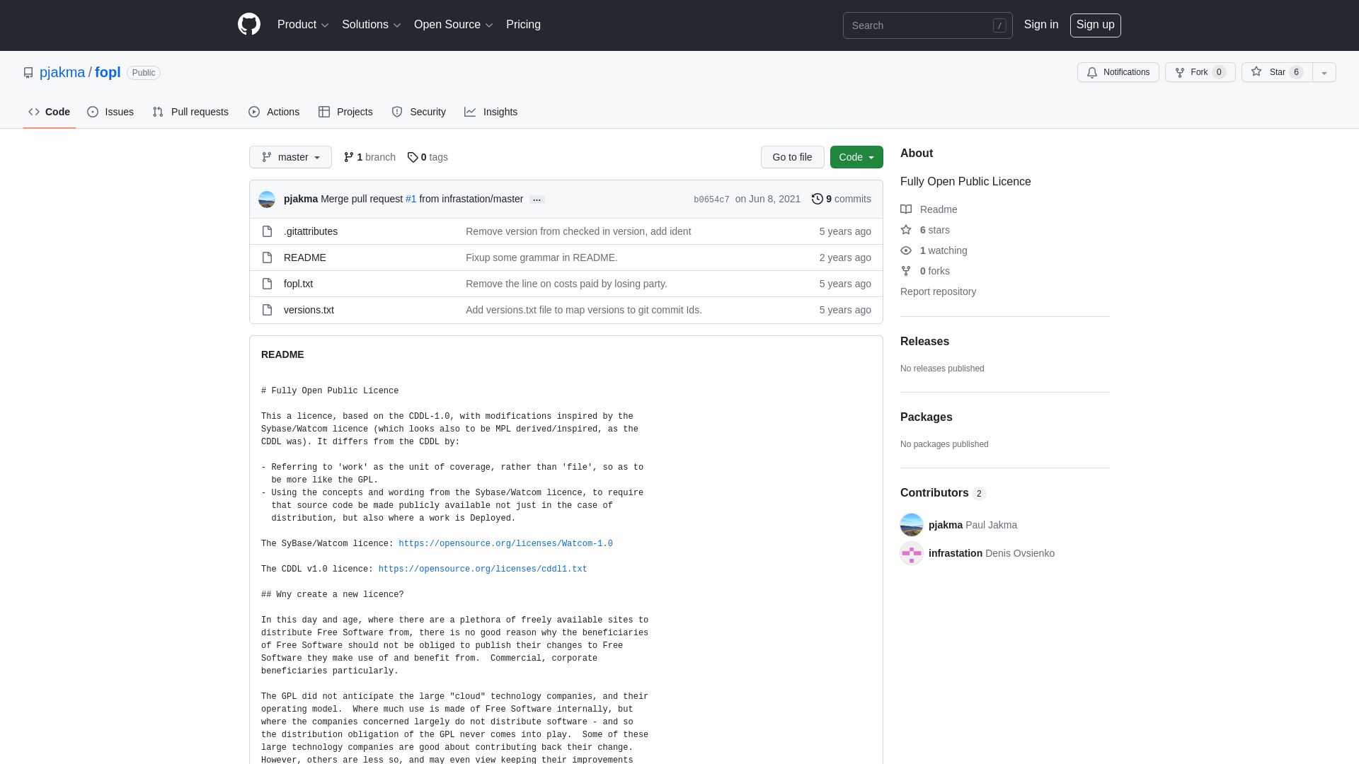 Screenshot of github.com: Fully Open Public Licence