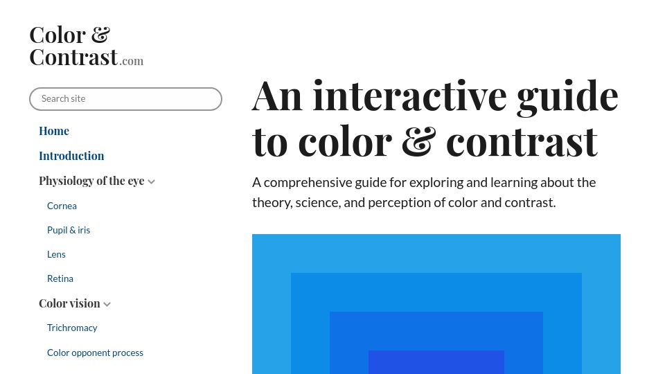 Screenshot of colorandcontrast.com: An interactive guide to color and contrast