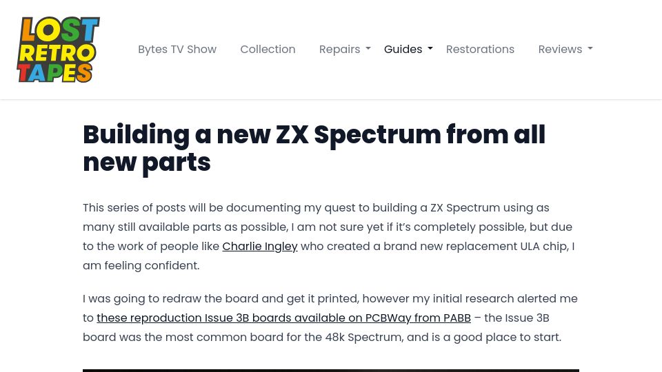 Screenshot of lostretrotapes.com: Building a new ZX Spectrum from all new parts
