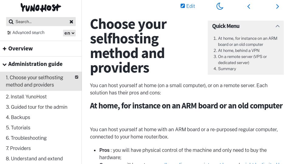 Screenshot of yunohost.org: Yunohost