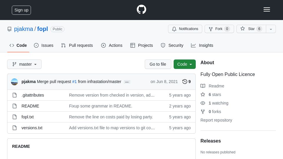Screenshot of github.com: Fully Open Public Licence
