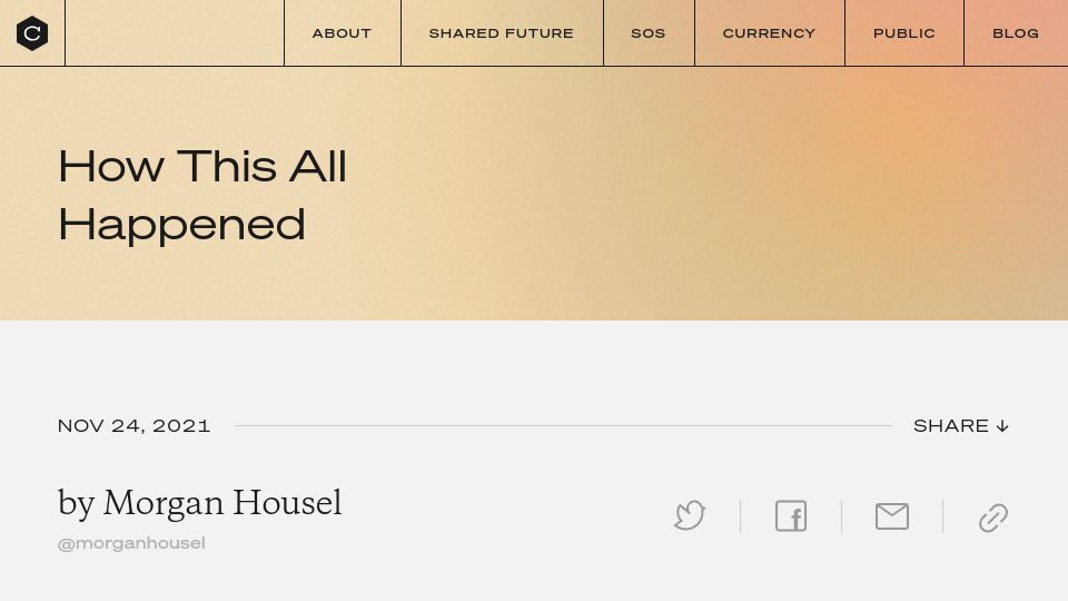 Screenshot of collabfund.com: History is just one damn thing after another