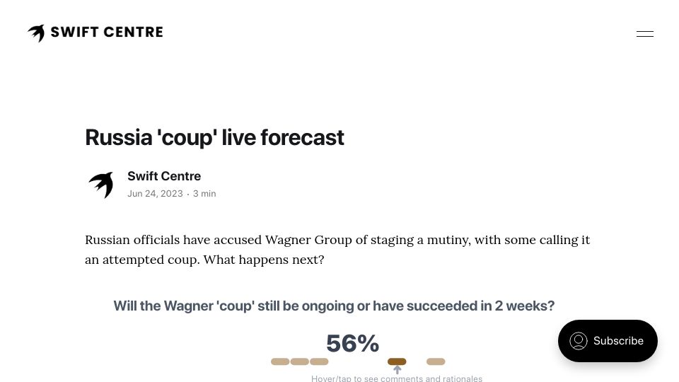 Screenshot of swiftcentre.org: Russia 'Coup' Live Forecast