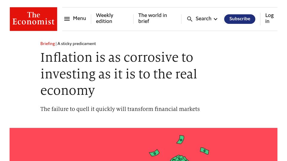 Screenshot of economist.com: Inflation is as corrosive to investing as it is to the real economy