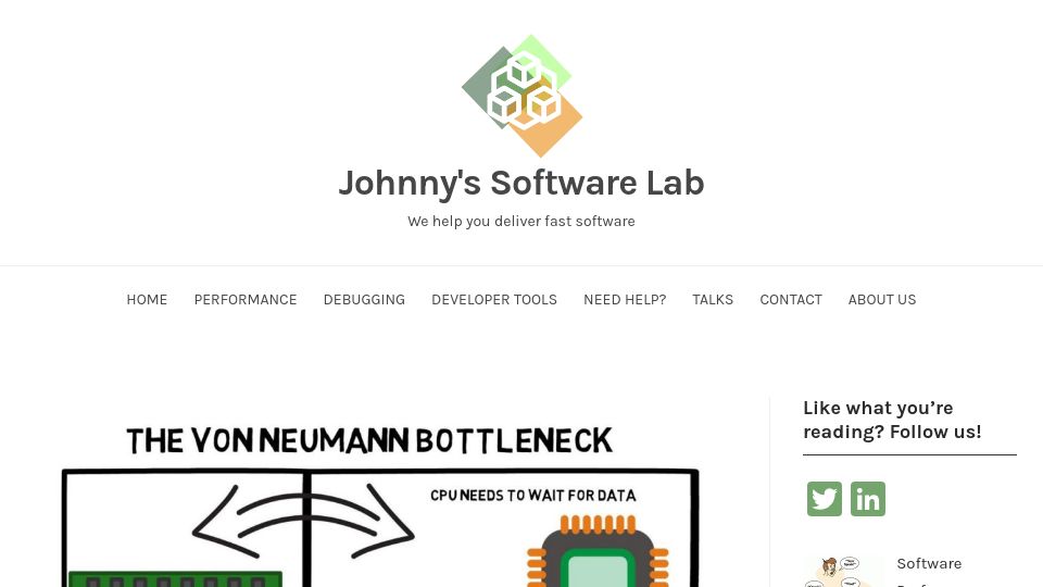 Screenshot of johnnysswlab.com: Make your programs run faster by better using the data cache (2020)
