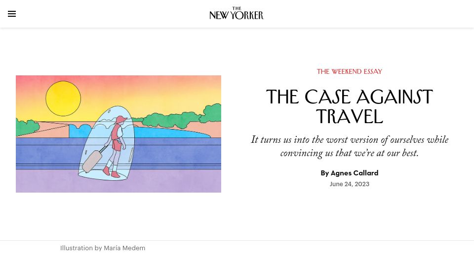 Screenshot of newyorker.com: The Case Against Travel