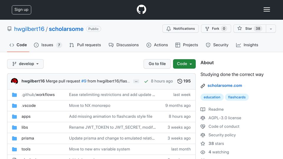 Screenshot of github.com: An open source web-based flashcard studying system