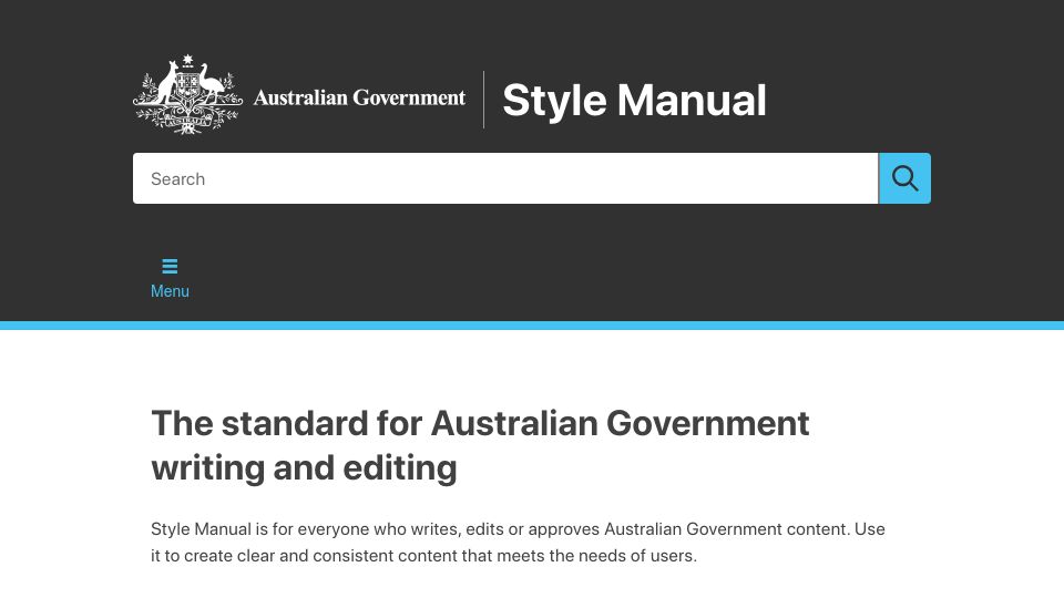 Screenshot of stylemanual.gov.au: Australian Government Style Manual