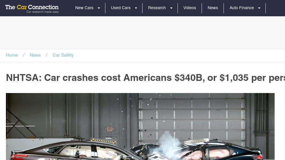 Screenshot of nhtsa.gov: NHTSA: Car crashes cost Americans $340B