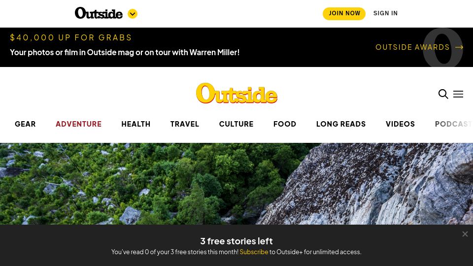 Screenshot of outsideonline.com: The free soloist who fell to earth