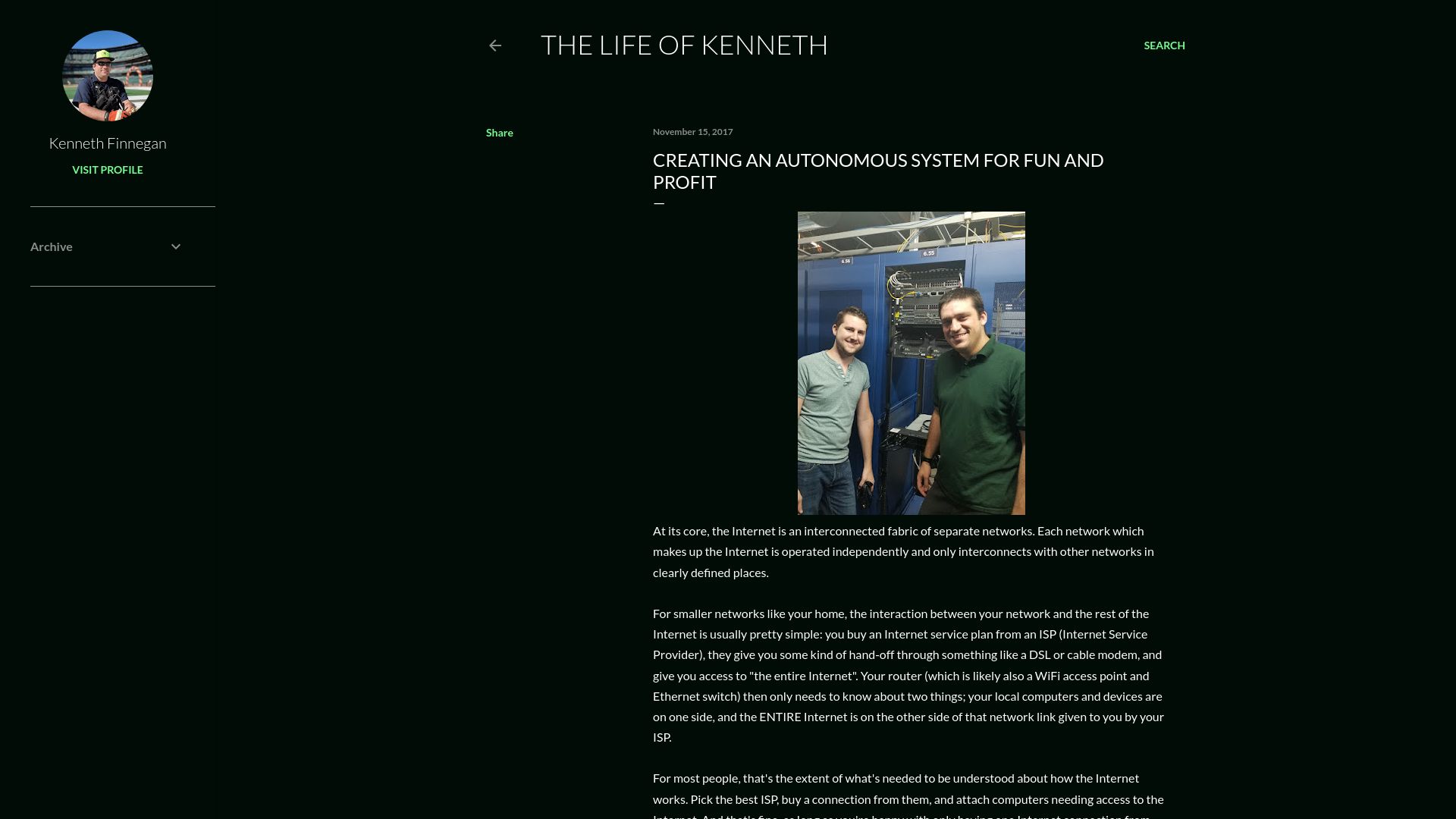Screenshot of blog.thelifeofkenneth.com: Creating an autonomous system for fun and profit (2017)