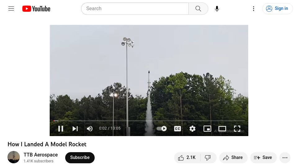 Screenshot of youtube.com: How I landed a model rocket [video]