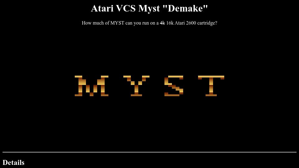 Screenshot of deater.net: Atari VCS Myst “Demake”