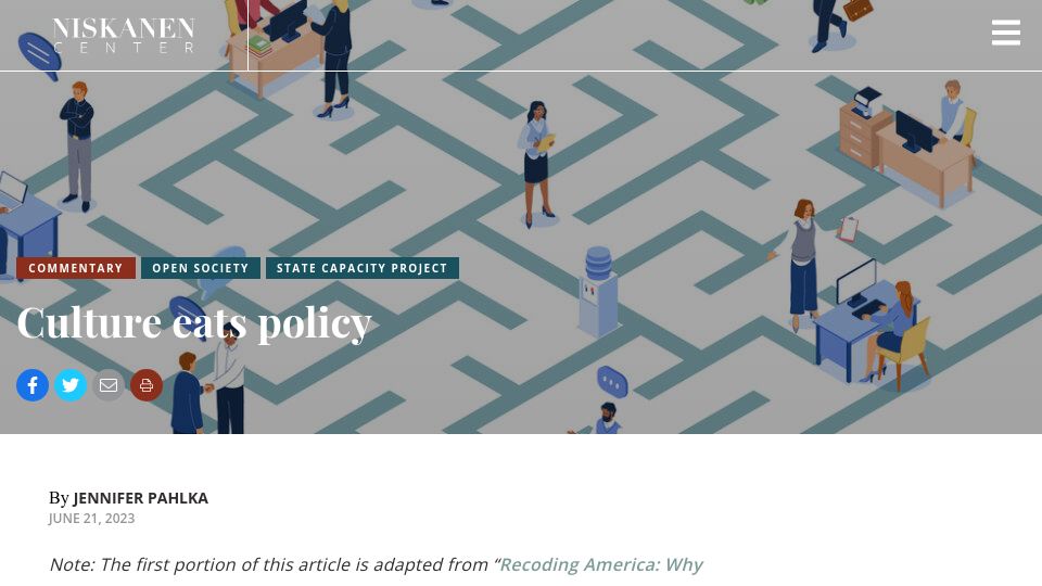 Screenshot of niskanencenter.org: Culture eats policy